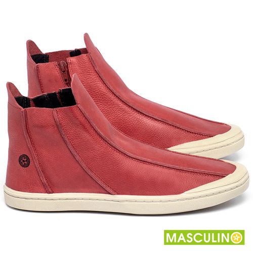 Tênis Masculino   Cano Alto em Couro Vermelho - Codigo - 141140