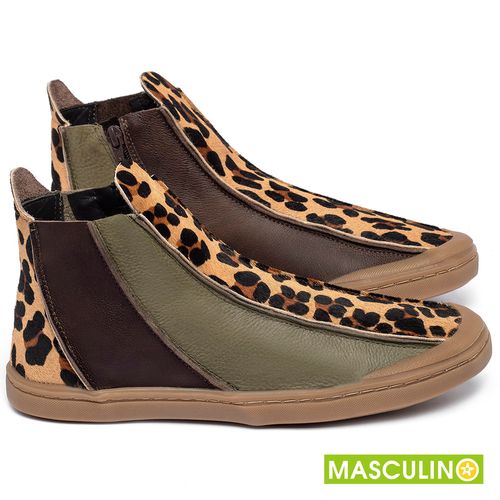 Tênis Masculino   Cano Alto em Couro Animal Print - Codigo - 141324