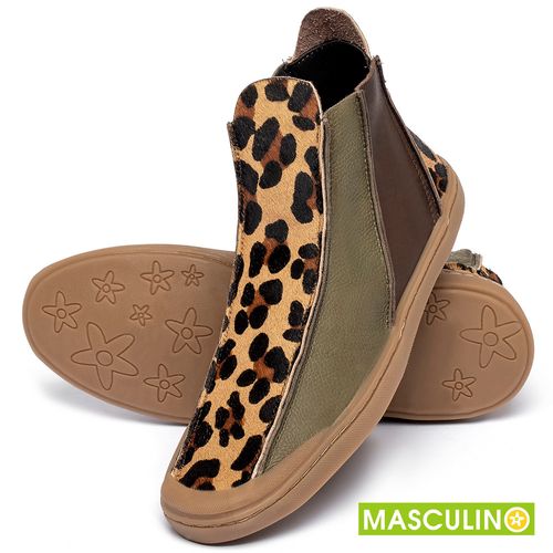 Tênis Masculino   Cano Alto em Couro Animal Print - Codigo - 141324