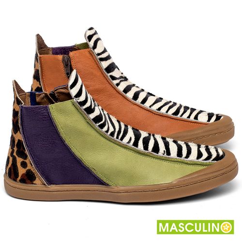 Tênis Masculino   Cano Alto em Couro Animal Print - Codigo - 141324