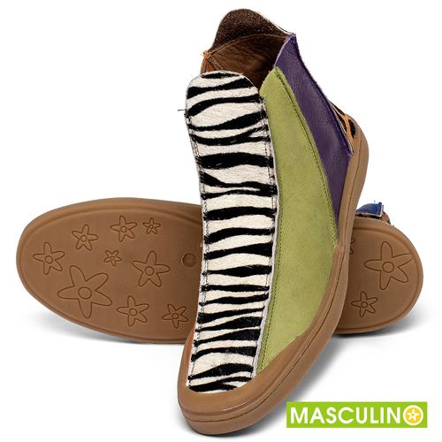 Tênis Masculino   Cano Alto em Couro Animal Print - Codigo - 141324