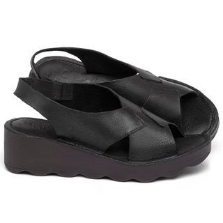 Anabela   Flatform Salto de 5 cm em Couro Preto - Codigo - 141166