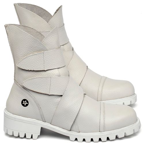 Bota   Cano Curto Salto de 3 cm em Couro Branco - Codigo - 137235