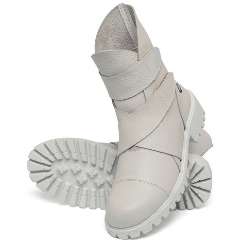 Bota   Cano Curto Salto de 3 cm em Couro Branco - Codigo - 137235