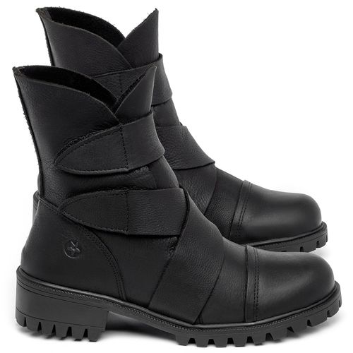 Bota   Cano Curto Salto de 3 cm em Couro Preto - Codigo - 137235