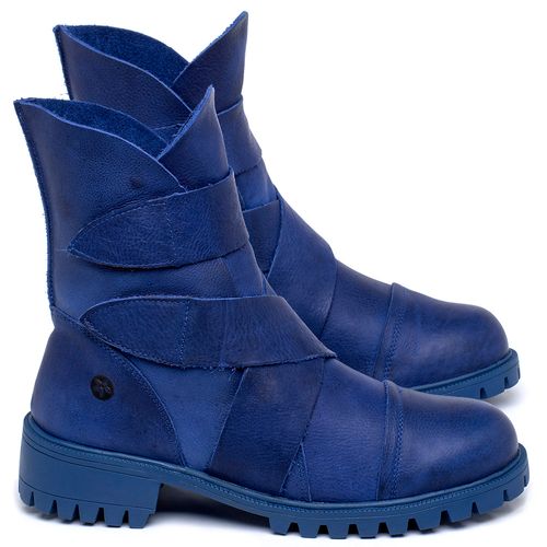 Bota   Cano Curto Salto de 3 cm em Couro Azul - Codigo - 137235