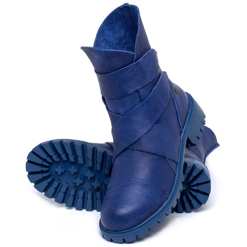 Bota   Cano Curto Salto de 3 cm em Couro Azul - Codigo - 137235