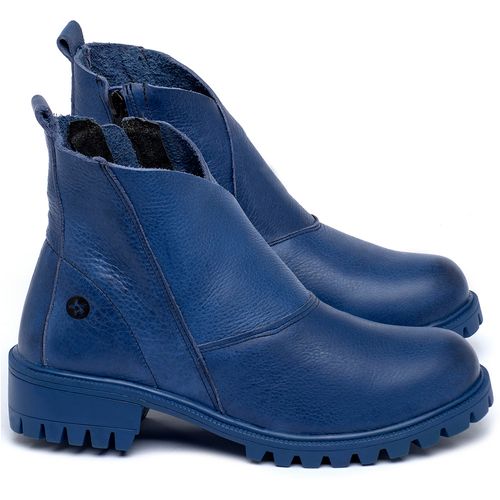 Bota   Cano Curto Salto de 3 cm em Couro Azul - Codigo - 137238