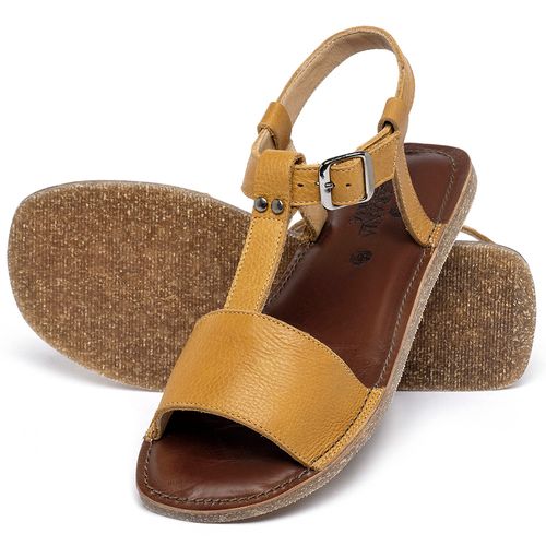 Sandália Rasteira   Flat em Couro Amarelo - Codigo - 141351