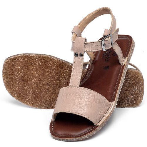 Sandália Rasteira   Flat em Couro Nude - Codigo - 141351
