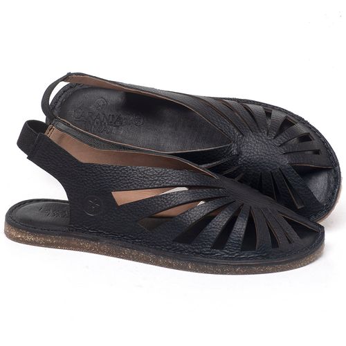 Sandália Rasteira   Flat em Couro Preto - Codigo - 141152