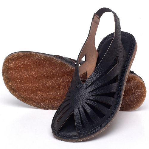 Sandália Rasteira   Flat em Couro Preto - Codigo - 141152