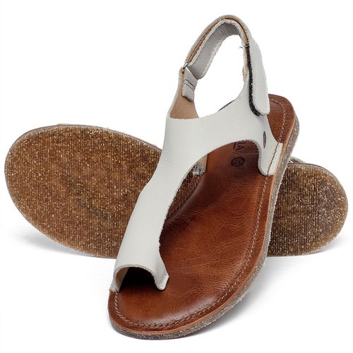 Sandália Rasteira   Flat em Couro Off-White - Codigo - 141102