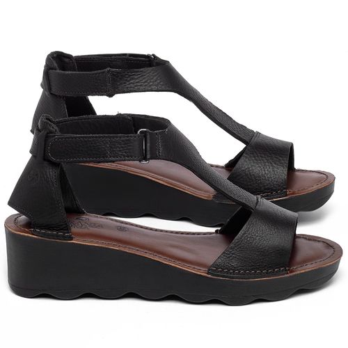 Anabela   Flatform Salto de 5 cm em Couro Preto - Codigo - 141173