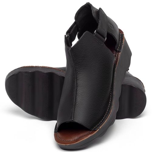 Anabela   Flatform Salto de 5 cm em Couro Preto - Codigo - 141007