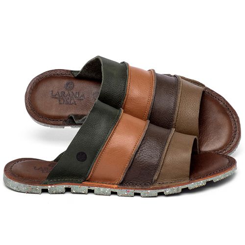Sandália Rasteira   Flat em Couro Multicolor - Codigo - 141374