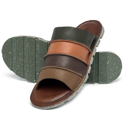 Sandália Rasteira   Flat em Couro Multicolor - Codigo - 141374