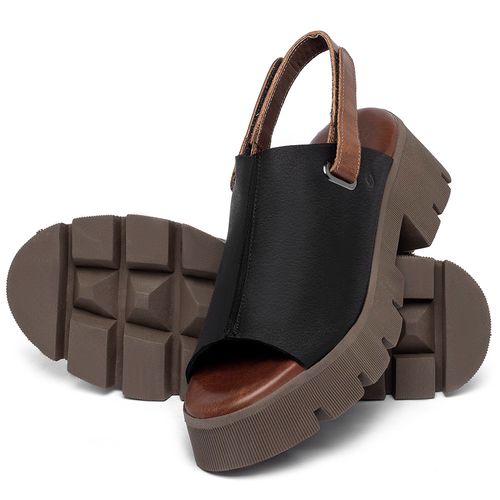 Anabela   Flatform Salto de 5 cm em Couro Preto - Codigo - 152019