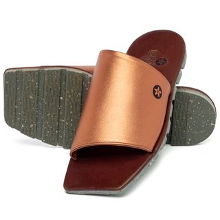 Sandália Rasteira   Flat em Couro Metalizado - Codigo - 155005