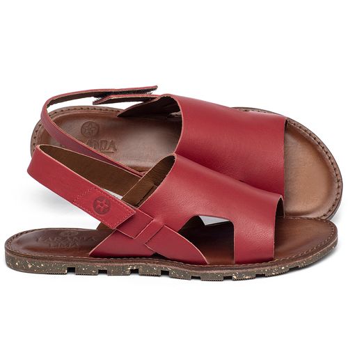 Sandália Rasteira   Flat em Couro Vermelho - Codigo - 156006