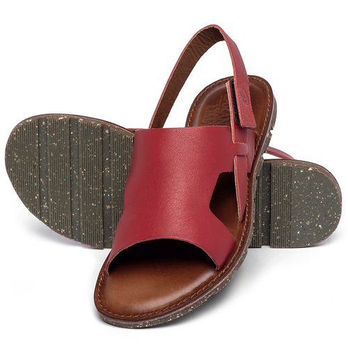 Sandália Rasteira   Flat em Couro Vermelho - Codigo - 156006