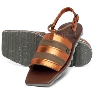 Sandália Rasteira   Flat em Couro Metalizado - Codigo - 155006