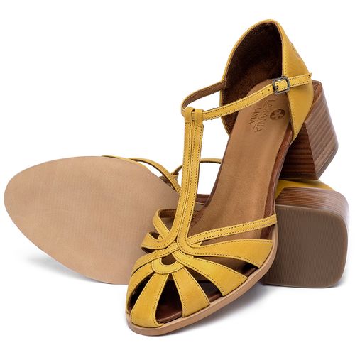 Sandália   Laranja Lima Shoes Classic Salto de 4 cm em Couro Amarelo - Codigo - 3886