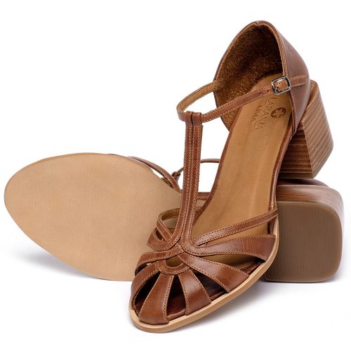 Sandália   Laranja Lima Shoes Classic Salto de 4 cm em Couro Marrom - Codigo - 3886