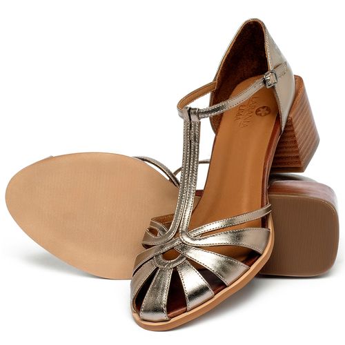 Sandália   Laranja Lima Shoes Classic Salto de 4 cm em Couro Metalizado - Codigo - 3886