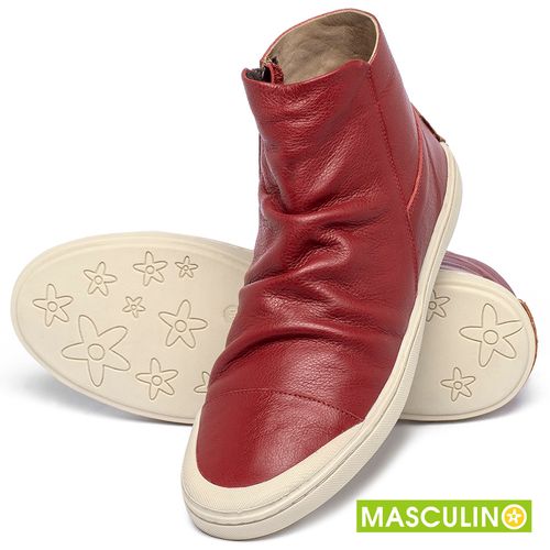 Tênis Masculino   Cano Alto em Couro Vermelho - Codigo - 141197