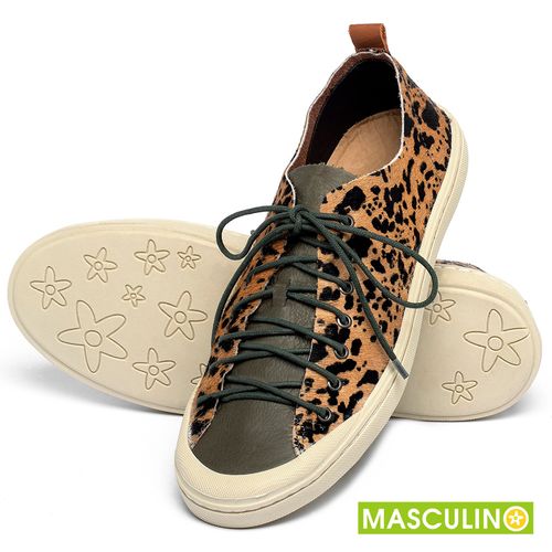 Tênis Masculino   Cano Baixo em Couro Onça - Codigo - 141299