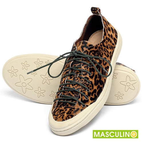 Tênis Masculino   Cano Baixo em Couro Onça - Codigo - 141299