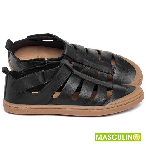 Tênis Masculino   Cano Baixo em Couro Preto - Codigo - 141196