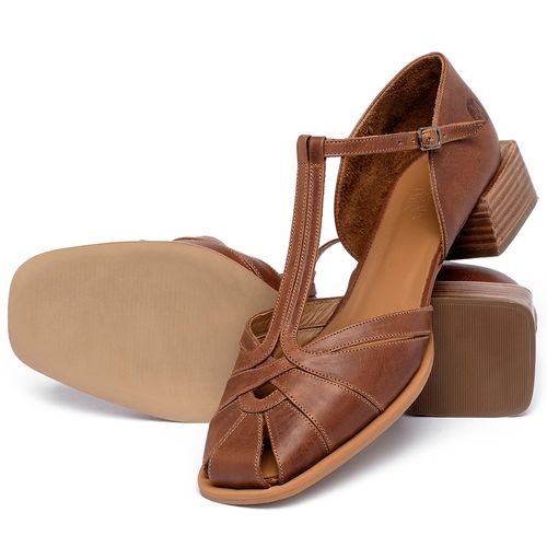 Sandália   Laranja Lima Shoes Classic Salto de 4 cm em Couro Marrom - Codigo - 3856