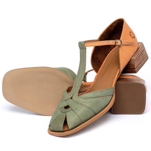 Sandália   Laranja Lima Shoes Classic Salto de 4 cm em Couro Bicolor - Codigo - 3856