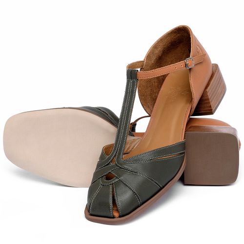 Sandália   Laranja Lima Shoes Classic Salto de 4 cm em Couro Bicolor - Codigo - 3856