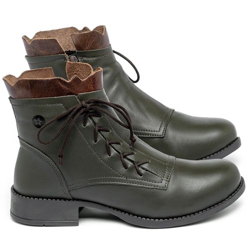 Bota   Cano Curto Salto de 3 cm em Couro Musgo - Codigo - 141129