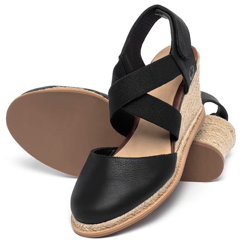 Anabela   Corda Salto de 5 cm em Couro Preto - Codigo - 9604