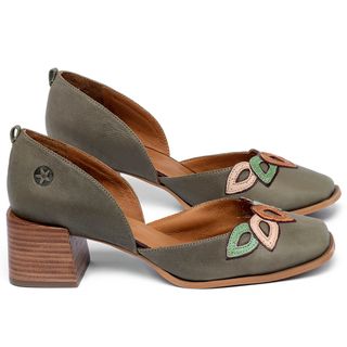 Scarpin   Bico Quadrado Salto de 5 cm em Couro Musgo - Codigo - 3957