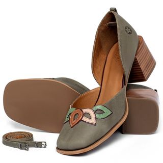 Scarpin   Bico Quadrado Salto de 5 cm em Couro Musgo - Codigo - 3957