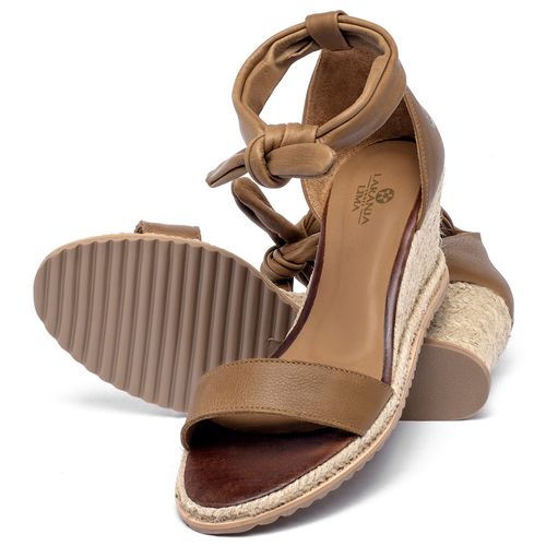 Anabela   Corda Salto de 5 cm em Couro Caramelo - Codigo - 9599