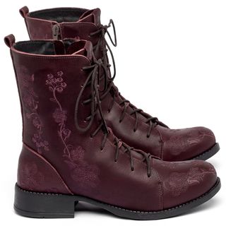 Bota   Cano Médio Salto de 3 cm em Couro Vinho - Codigo - 141127