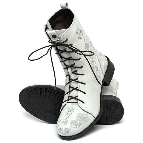 Bota   Cano Médio Salto de 3 cm em Couro Off-White - Codigo - 141127