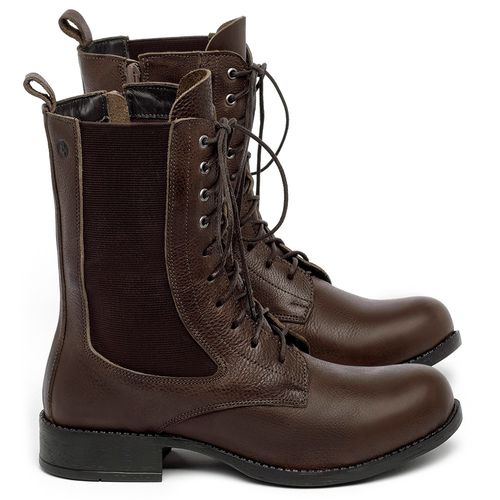 Bota   Cano Médio Salto de 3 cm em Couro Café - Codigo - 141383