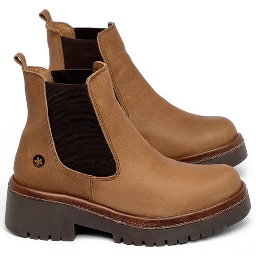 Bota   Cano Curto Salto de 4 cm em Couro Caramelo - Codigo - 153029