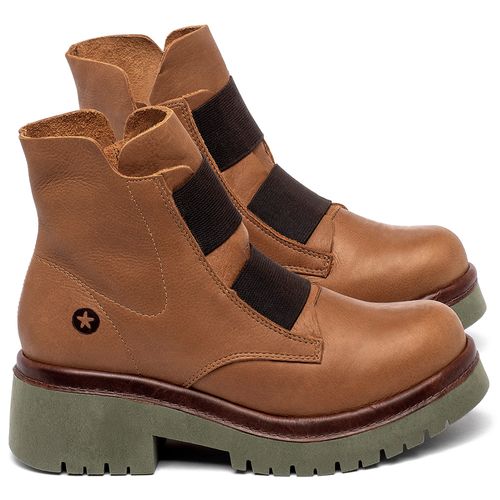 Bota   Cano Curto Salto de 4 cm em Couro Laranja - Codigo - 153051