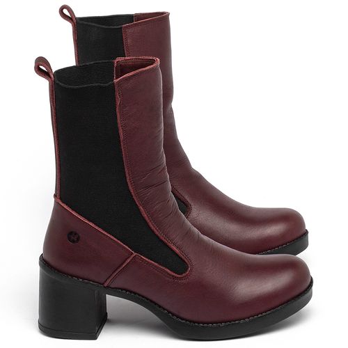 Bota   Cano Médio Salto de 5 cm em Couro Vinho - Codigo - 141387