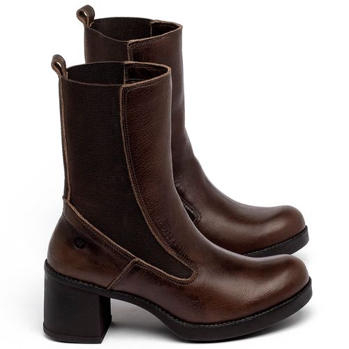 Bota   Cano Médio Salto de 5 cm em Couro Marrom - Codigo - 141387