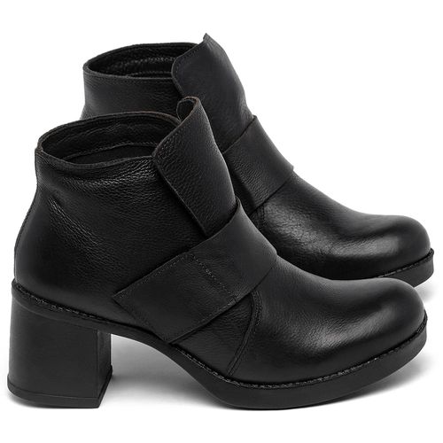 Bota   Cano Curto Salto de 5 cm em Couro Preto - Codigo - 141386