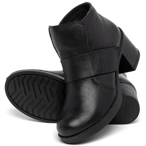 Bota   Cano Curto Salto de 5 cm em Couro Preto - Codigo - 141386